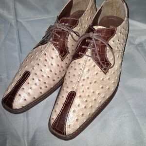 Stacy Adams Cream and Brown Ostrich Leather Oxfords